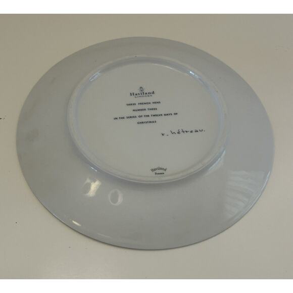 Haviland Limoges The 12 Days of Christmas Plate Three French Hens 1972 Signed - Picture 4 of 6